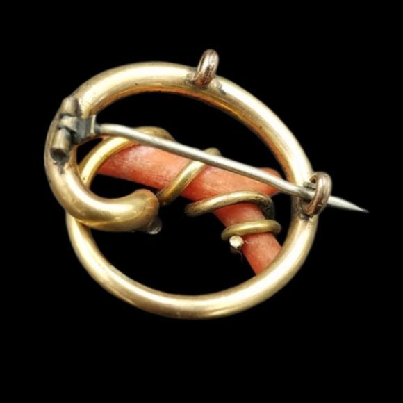 Antique Victorian Coral Branch Engraved Knot Pin - Picture 3 of 3